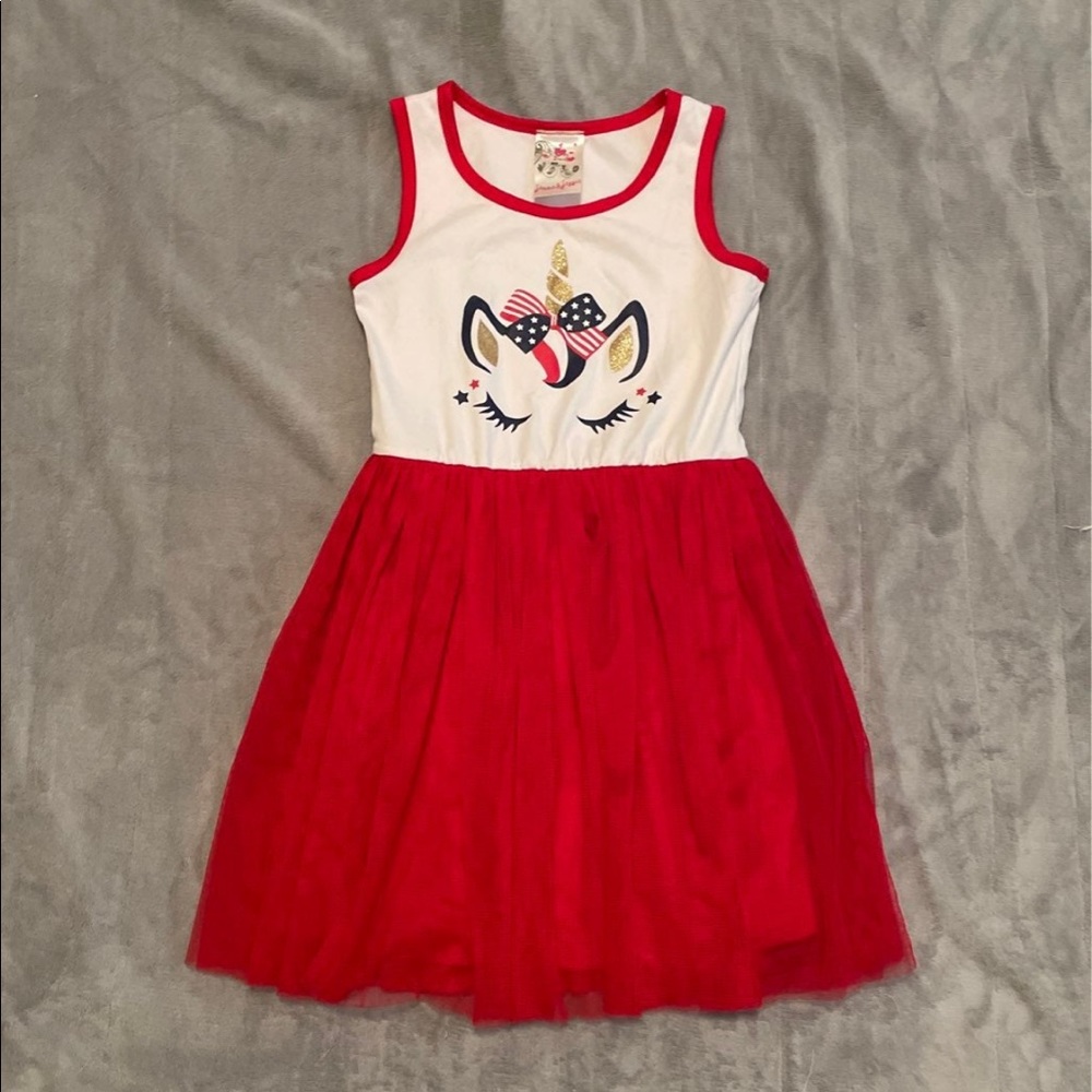 Unicorn Dress with tulle skirt for 4th of July Size 6 USA American